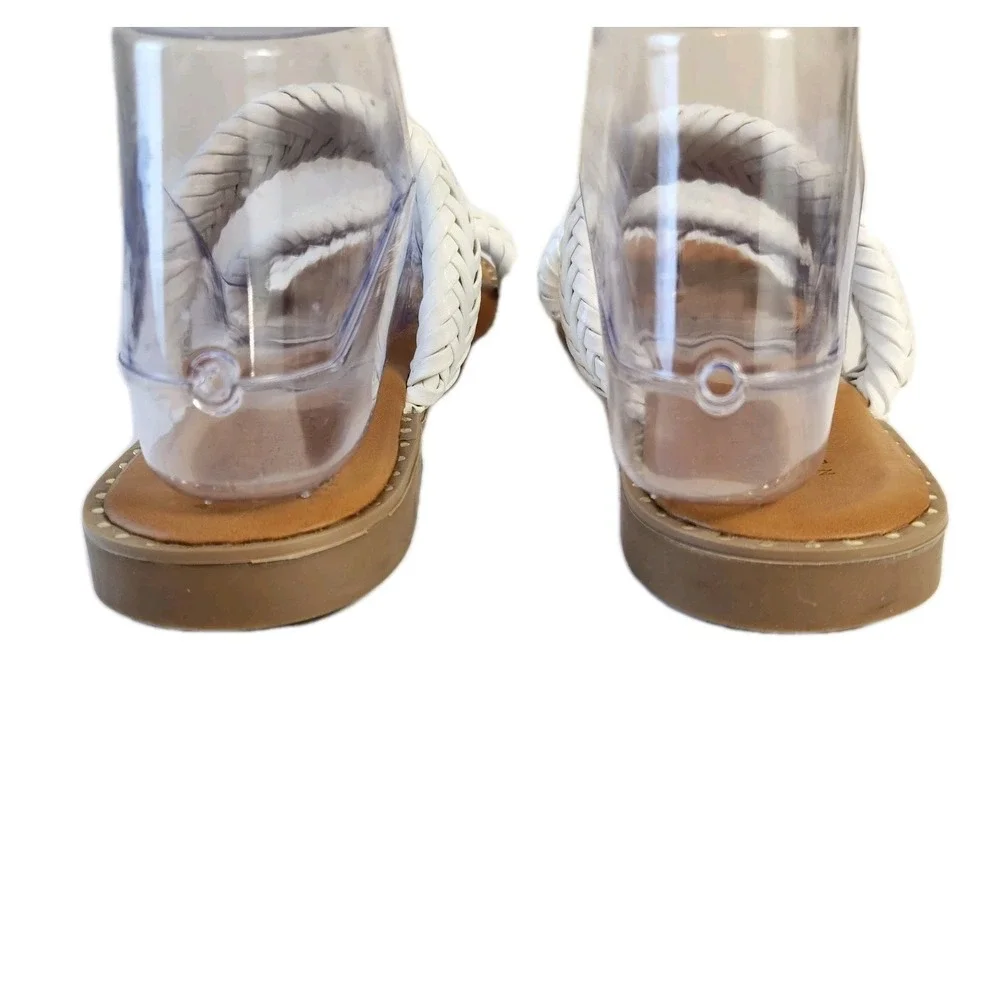 Nicole Miller Oby Double Braided Flat Sandals Womens Size 8.5 White Dress Slides